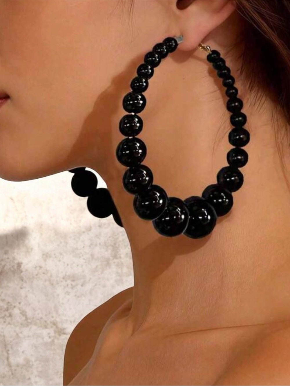 Black Beaded Hoop Earrings - Elegant Statement Jewelry